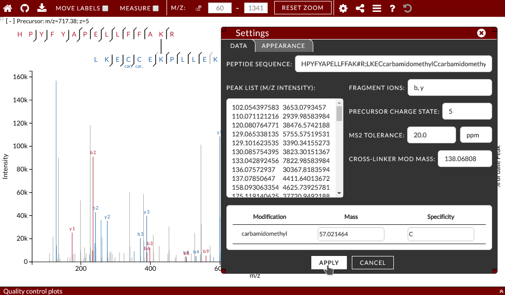 Change spectrum annotation parameters